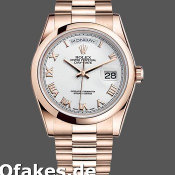 Super Clone Unisex's Rolex Day-Date 36mm Unisex-118205-Everose Gold-White Dial White