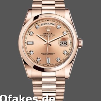 Super Clone Unisex's Rolex Day-Date 36mm Unisex-118205-Rose Gold-Champagne Diamond Dial Champagne