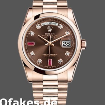 Super Clone Unisex's Rolex Day-Date 36mm Unisex-118205-Rose Gold-Chocolate Brown Dial Chocolate