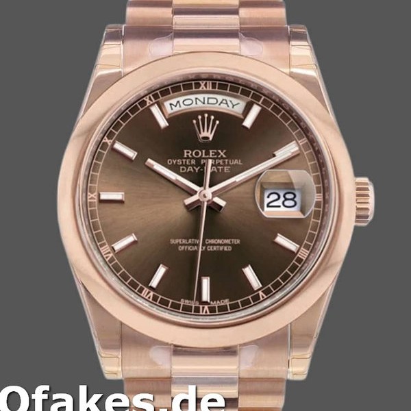 Super Clone Unisex's Rolex Day-Date 36mm Unisex-118205-Rose Gold-Chocolate Dial Chocolate