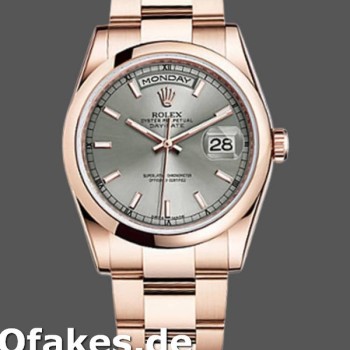 Super Clone Unisex's Rolex Day-Date 36mm Unisex-118205-Rose Gold-Grey Dial Grey