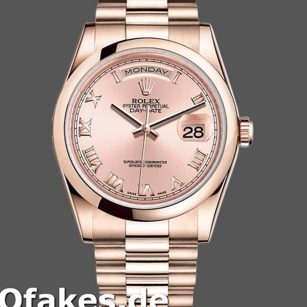 Super Clone Unisex's Rolex Day-Date 36mm Unisex-118205-Rose Gold-Pink Dial-Automatic Pink