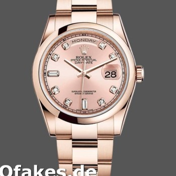 Super Clone Unisex's Rolex Day-Date 36mm Unisex-118205-Rose Gold-Pink Diamond Dial Pink