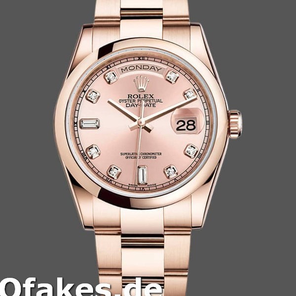 Super Clone Unisex's Rolex Day-Date 36mm Unisex-118205-Rose Gold-Pink Diamond Dial Pink