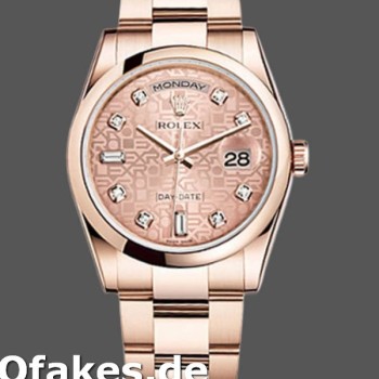 Super Clone Unisex's Rolex Day-Date 36mm Unisex-118205-Rose Gold-Pink Jubilee Diamond Dial Pink