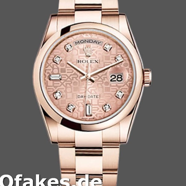 Super Clone Unisex's Rolex Day-Date 36mm Unisex-118205-Rose Gold-Pink Jubilee Diamond Dial Pink