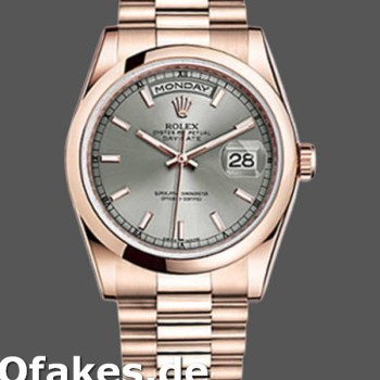 Super Clone Unisex's Rolex Day-Date 36mm Unisex-118205-Rose Gold-Rhodium Grey Dial Grey