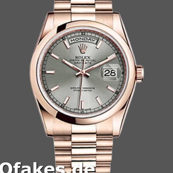 Super Clone Unisex's Rolex Day-Date 36mm Unisex-118205-Rose Gold-Rhodium Grey Dial Grey