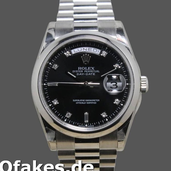 Super Clone Unisex's Rolex Day-Date 36mm Unisex-118206-Black Diamond Dial Black