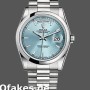 Super Clone Unisex's Rolex Day-Date 36mm Unisex-118206-Ice Blue Dial-Polished Platinum Bezel Ice Blue