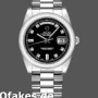 Super Clone Unisex's Rolex Day-Date 36mm Unisex-118206-Platinum-Black Diamond Dial Black