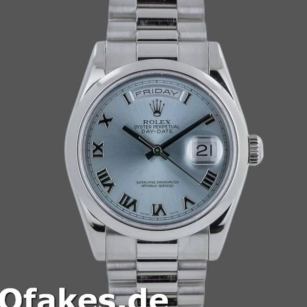 Super Clone Unisex's Rolex Day-Date 36mm Unisex-118206-Platinum-Ice Blue Dial Ice Blue