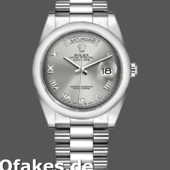 Super Clone Unisex's Rolex Day-Date 36mm Unisex-118206-Rhodium Grey Dial-Roman Numerals Grey