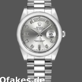 Super Clone Unisex's Rolex Day-Date 36mm Unisex-118206-Silver Diamond Dial-Platinum Silver