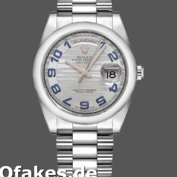 Super Clone Unisex's Rolex Day-Date 36mm Unisex-118206-Wave Pattern-Ice Blue Dial-Arabic Numerals Ice Blue