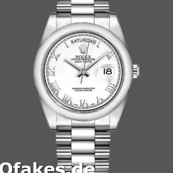 Super Clone Unisex's Rolex Day-Date 36mm Unisex-118206-White Roman Numeral Dial White