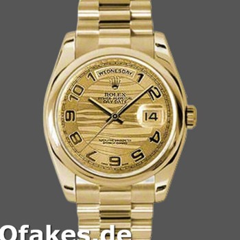 Super Clone Unisex's Rolex Day-Date 36mm Unisex-118208-Arabic Numeral Wave-Champagne Dial Champagne