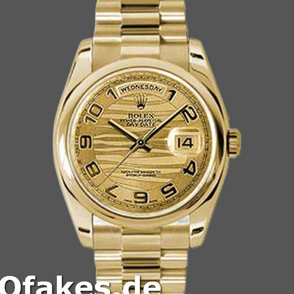 Super Clone Unisex's Rolex Day-Date 36mm Unisex-118208-Arabic Numeral Wave-Champagne Dial Champagne