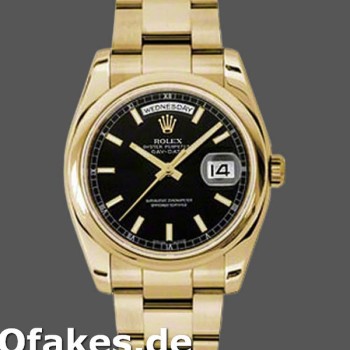 Super Clone Unisex's Rolex Day-Date 36mm Unisex-118208-Black Arab Dial-Yellow Gold Black