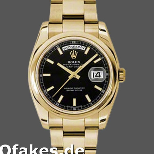 Super Clone Unisex's Rolex Day-Date 36mm Unisex-118208-Black Arab Dial-Yellow Gold Black