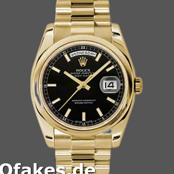 Super Clone Unisex's Rolex Day-Date 36mm Unisex-118208-Black Dial-Automatic-Yellow Gold Black