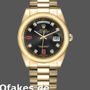 Super Clone Unisex's Rolex Day-Date 36mm Unisex-118208-Black Diamond Dial Black