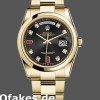 Super Clone Unisex's Rolex Day-Date 36mm Unisex-118208-Black Diamond Dial-Yellow Gold Case Black