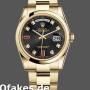 Super Clone Unisex's Rolex Day-Date 36mm Unisex-118208-Black Diamond Dial-Yellow Gold Case Black