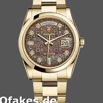 Super Clone Unisex's Rolex Day-Date 36mm Unisex-118208-Black Mother of Pearl-Diamond Dial MOP