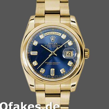 Super Clone Unisex's Rolex Day-Date 36mm Unisex-118208-Blue Diamond Dial Blue