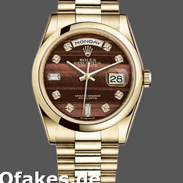 Super Clone Unisex's Rolex Day-Date 36mm Unisex-118208-Bulls Eye-Diamonds Dial Brown