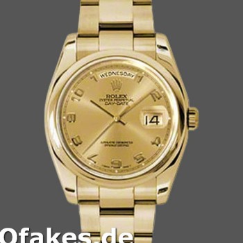 Super Clone Unisex's Rolex Day-Date 36mm Unisex-118208-Champagne Dial-Arabic Numeral Hour Markers-Yellow Gold Champagne
