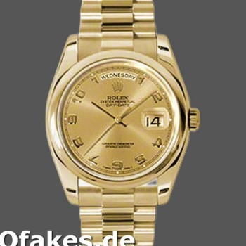 Super Clone Unisex's Rolex Day-Date 36mm Unisex-118208-Champagne Dial-Arabic Numeral Hour Markers-Yellow Gold Champagne