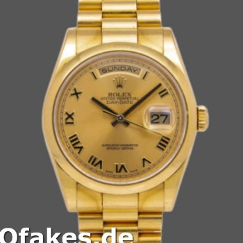 Super Clone Unisex's Rolex Day-Date 36mm Unisex-118208-Champagne Dial-Roman Numerals Champagne