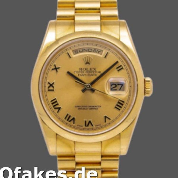 Super Clone Unisex's Rolex Day-Date 36mm Unisex-118208-Champagne Dial-Roman Numerals Champagne