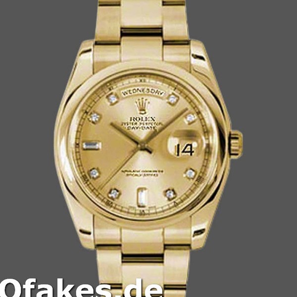 Super Clone Unisex's Rolex Day-Date 36mm Unisex-118208-Champagne Diamond Dial Champagne