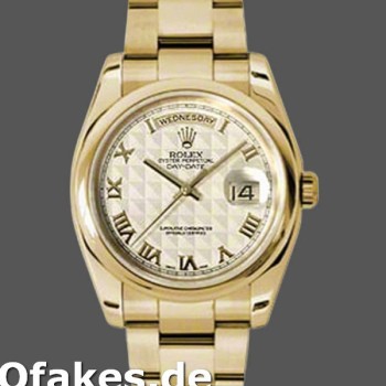 Super Clone Unisex's Rolex Day-Date 36mm Unisex-118208-Roman Numeral Pyramid-Ivory Dial Ivory