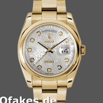 Super Clone Unisex's Rolex Day-Date 36mm Unisex-118208-Silver Diamond Jubilee Dial Silver