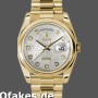 Super Clone Unisex's Rolex Day-Date 36mm Unisex-118208-Silver Diamond Jubilee Dial-Yellow Gold Silver