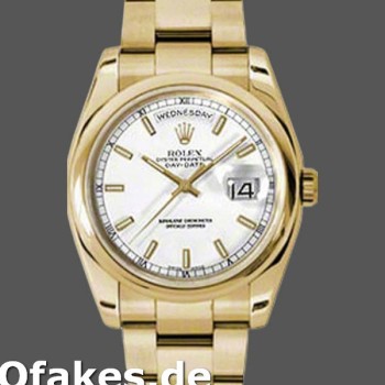 Super Clone Unisex's Rolex Day-Date 36mm Unisex-118208-White Dial-Yellow Gold White