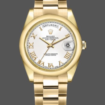 Super Clone Unisex's Rolex Day-Date 36mm Unisex-118208-White Roman Dial-Roman Numerals White