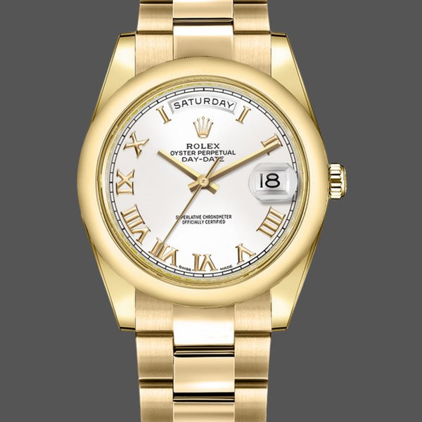 Super Clone Unisex's Rolex Day-Date 36mm Unisex-118208-White Roman Dial-Roman Numerals White
