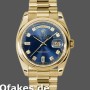 Super Clone Unisex's Rolex Day-Date 36mm Unisex-118208-Yellow Gold-Blue Diamond Dial Blue