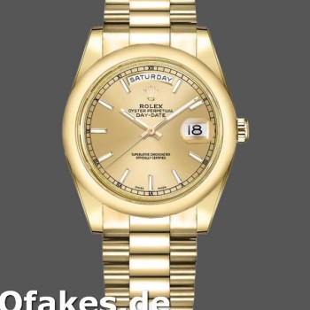 Super Clone Unisex's Rolex Day-Date 36mm Unisex-118208-Yellow Gold-Champagne Dial Champagne