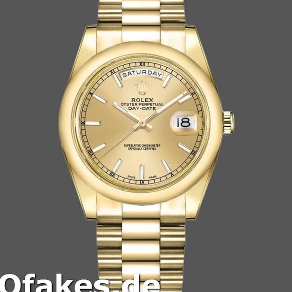 Super Clone Unisex's Rolex Day-Date 36mm Unisex-118208-Yellow Gold-Champagne Dial Champagne