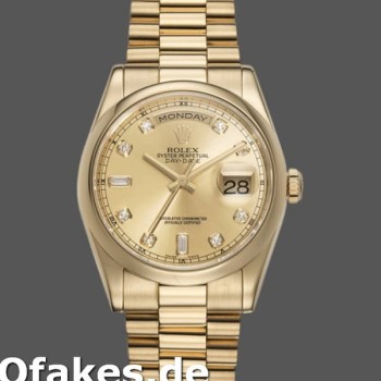 Super Clone Unisex's Rolex Day-Date 36mm Unisex-118208-Yellow Gold-Champagne Diamond Dial Champagne