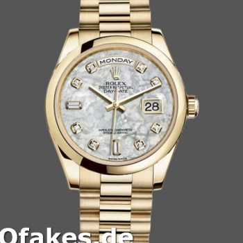 Super Clone Unisex's Rolex Day-Date 36mm Unisex-118208-Yellow Gold-Mother of Pearl-Diamond Dial MOP