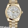 Super Clone Unisex's Rolex Day-Date 36mm Unisex-118208-Yellow Gold-Mother of Pearl-Diamond Dial MOP