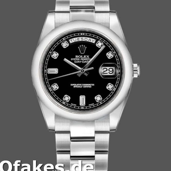 Super Clone Unisex's Rolex Day-Date 36mm Unisex-118209-Black Dial Black