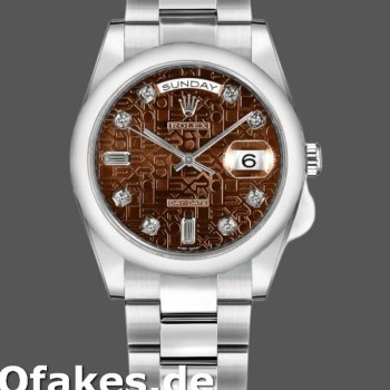 Super Clone Unisex's Rolex Day-Date 36mm Unisex-118209-Jubilee-Chocolate Brown-Diamonds Dial Brown
